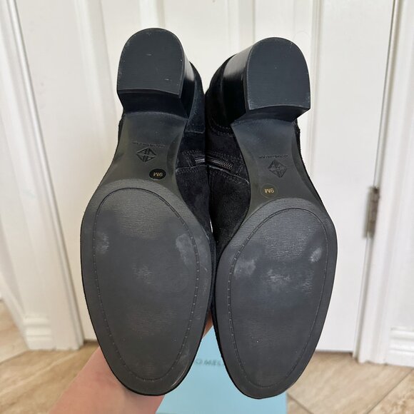 Antonio Melani Black Suede Booties Women’s 9 Almond Toe Block Heel Ankle - Picture 7 of 9